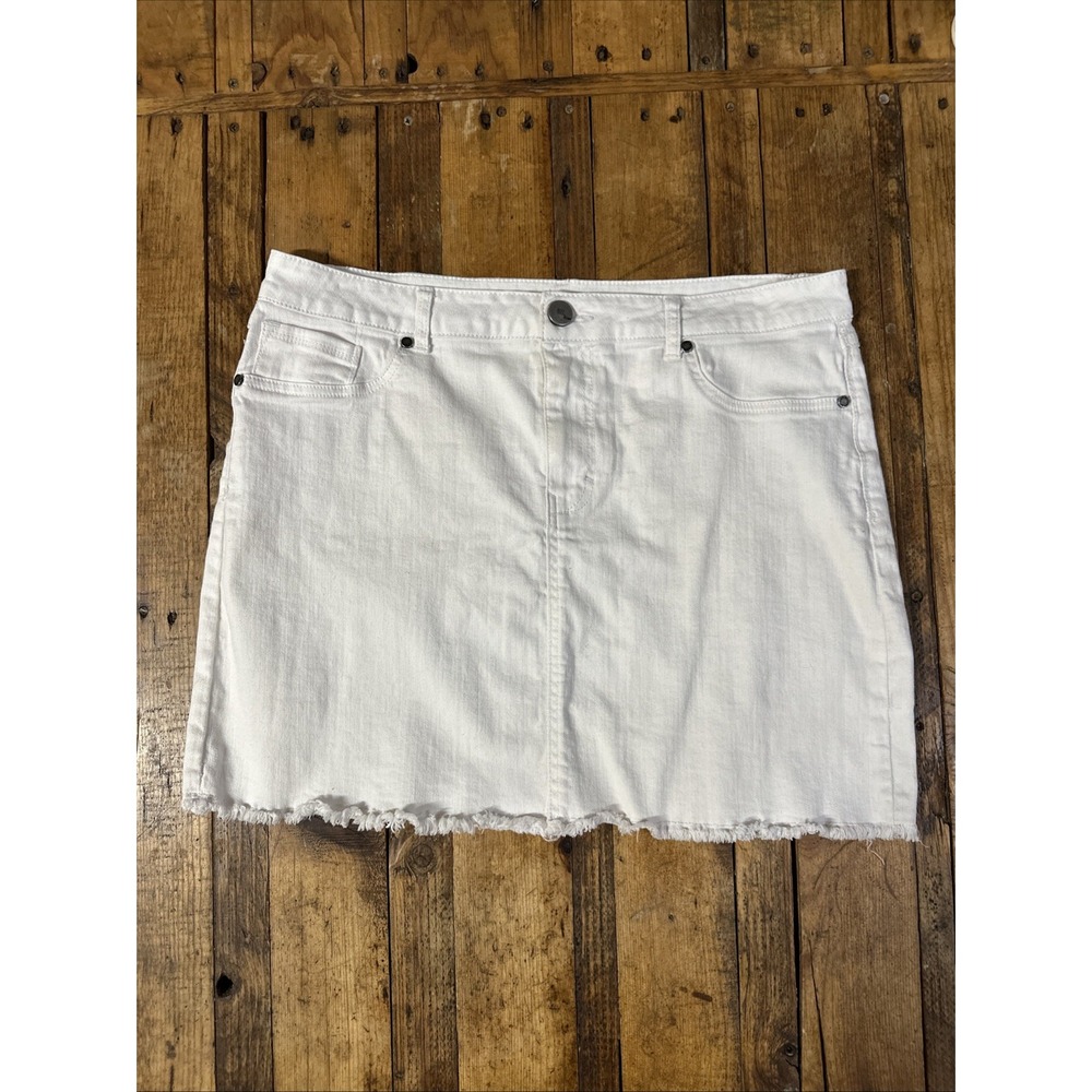 1822 Denim White Jean Skirt Womens 16 Frayed Hem High Rise Casual Y2K Classic‎